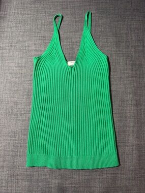 Green Ribbed V-Neck Camisole Tank Top